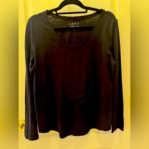 Loft, Black, long sleeve T-shirt, “Vintage Soft” scoop bottom Ladies Large NWOT